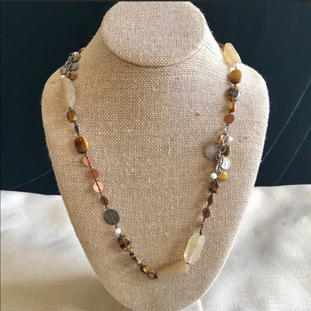 Silpada Necklace Tigers Eye Cooper Brass Pearl